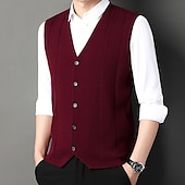 abordables Gilet-Homme Pull Gilet Robe pull Pull en laine A côtes Tricoter Tricoté Rayure Col V Moderne contemporain Coréen Usage quotidien Sortie Vêtement Tenue Sans Manches Printemps &amp; Automne Noir Rouge M L XL