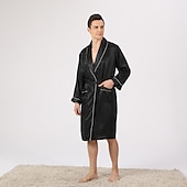 voordelige Ochtendjassen-Voor heren Grote maten Gewaad Zijden jurk Badjassen Zijden Kimono 2-delig Golven Eenvoudig Comfortabel Huis Dagelijks Faux Zijde Polyester Geschenk Revers Lange mouw Gewaad Top Korte broek Zak