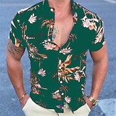 abordables Plantes tropicales-Homme Floral Feuille de palmier Plantes tropicales Chemise Chemise hawaïenne Chemise Aloha Manche Courte Chemise Col Classique Rétro Vintage Design Sexy Vacances Soirée Plein Air Noir Rouge Bleu S M L