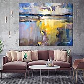 abordables Peintures Abstraites-Peinture à l&#039;huile Hang-peint Peint à la main Panoramique horizontal Abstrait Paysage Moderne Toile roulée (sans cadre)