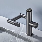 abordables Robinets de lavabo-Robinet de lavabo de salle de bain, robinet de lavabo multifonction à affichage numérique, robinet de bain rotatif à un trou en laiton (blanc/gris pistolet/noir)