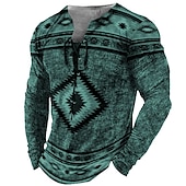 abordables T-shirts vintage-Homme T shirt Tee Tee Graphic Tribal Col Noir Vert Claire Rose Claire bleu marine Bleu 3D effet Extérieur Plein Air manche longue Lacet Imprimer Vêtement Tenue Design mode Rétro Vintage basique