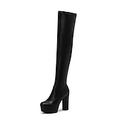 cheap Platform Boots-Women&#039;s Black Over-the-Knee Platform High Heel Boots with Side Zipper, Sexy Gothic Style for Night Out and Party Wear