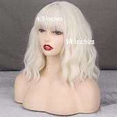 preiswerte Trendige synthetische Perücken-kurze platinblonde Damenperücken weißblonde gewellte Perücke mit Pony mittellange platinblonde gewellte Synthetikperücke für den täglichen Gebrauch