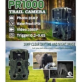 preiswerte Kamera- &amp; Fotozubehör-pr1000 Wildkamera 1080p HD-Video-Wildtier-Jagdkamera 16MP Infrarot-Nachtsicht-Pir-Sensor im Freien ip54 wasserdichter Camcorder