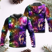 abordables Tenue de Père Noël-Sweat à capuche 3D Père Noël pour homme, veste entièrement zippée, noir, jaune, rouge, violet, imprimé graphique Père Noël, fermeture éclair moche, imprimé sport&amp;amp;extérieur quotidien