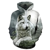 abordables Sudaderas con capucha para hombre-Hombre Lobo Estampados Sudadera Sudaderas Sudadera Con Capucha Manga Larga Sudadera con capucha Con Capucha Ropa de calle Impresión 3D Diario Deportes Negro Azul Piscina Estampado Primavera &amp; Otoño