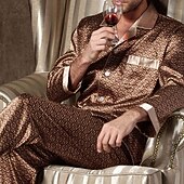 abordables Pyjamas-Homme Vêtements de Nuit Haut de pyjama et pantalon Pyjama en soie 2 Pièces Impressions Graphiques Simple Confort Maison Quotidien Fausse soie Respirant Revers manche longue Pantalon Avec Poches Ét