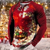 tanie Strój ze światłami świątecznymi-t koszula męska koszulka henley t koszula tee tee graficzny święty mikołaj henley morski błękit zielony czarny niebieski fioletowy 3d drukuj na zewnątrz z długim rękawem patchwork zapinana na guziki
