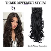 baratos Clip nas extensões-grampo em extensões de cabelo apliques de cabelo de 22 polegadas 7 peças/conjunto grampo em extensão de cabelo fibra sintética resistente ao calor para mulheres de uso diário fazer extensões de cabelo