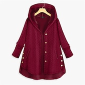 baratos Casacos de Inverno-Mulheres Plus Size Parka Botão Bolsos Tecido Ao ar livre Casual Manga Longa Com Capuz Padrão Inverno Outono Verde Escuro Azul Escuro Vermelho L XL XXL 3XL 4XL