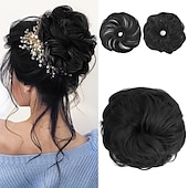 abordables Chignons-2pcs chignon désordonné chignon bouclé ondulé extensions de queue de cheval postiches cheveux chouchous wraps chignon pour femmes filles (plus chignon limité avec une longueur de cheveux plus longue