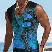billige T-skjorter med dyreprint-Herre Grafisk Dyr Drage Vest topp Ermeløs T skjorte 3D-utskrift V-hals Skjorte Designer Fritid Bekvem Daglig Feriereise Ut på byen Gul Blå Himmelblå Vår sommer Klær S M L XL 2XL 3XL