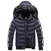 preiswerte Daunenjacken &amp; Parkas für Herren-Herren puffer jacket Steppjacke übergangsjacke Strickjacke Winterjacke Pelzkragen Zip Tasche Urlaub Ausgehen Casual Warm Draussen Bequem Winter Buchstabe Schwarz matt Schwarz Gelb Rote Pufferjacke