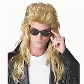 billiga Herrperuker-mullet peruk för män 70-tal 80-talskostym snygg festperuk lång blond lockig punk rockerperuk syntetiska kostymer peruker för manliga killar