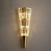 economico Luci da parete-Applique Da Parete A Led Cristallo Diamante Design, Applique Da Parete Finitura Ottone Lampada Da Comodino A Forma Di Fiaccola Lampada Da Parete Per Camera Da Letto Moderna Applique Da Parete In