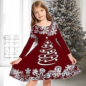 abordables Vestidos de Navidad para niños-Niños Chica Vestido de Navidad Vestido Vestido de copo de nieve Animal Cada Copo Manga Larga Casual Cuello redondo Adorable Diario Poliéster Sobre la rodilla Vestido informal Vestido de Columpio