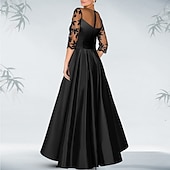 abordables Robes de cocktail-Robe de cocktail en ligne droite luxueuse robe formelle invité de mariage asymétrique manches 3/4 épaule dénudée poche satin avec perles appliques robes