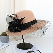 tanie Kapelusze na przyjęcia-Czapki Sztuczne pióra Mieszanka Poli / Bawełny Melonik Kapelusz bucket Kapelusz Fedora Codzienny Święto Kentucky Derby koktajl Królewski Astcot Styl vintage Elegancja Z Pióro Haft nakładany Winieta