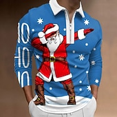 voordelige Kerstman-outfit-kerst heren kerstman 3d rits polo golf kerstman turndown wijn wit+rood rood+legergroen+wit zwart wit 3d print straat casual lange mouw rits print kleding kleding modeontwerper