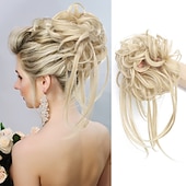 abordables Chignons-chignon ébouriffé chignon désordonné extensions de chignon avec élastique élastique queue de cheval chouchous pour femme (mélange brun blond clair)