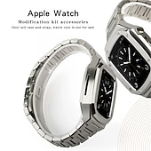 preiswerte Apple Watch-Armbänder-Gliederarmband Kompatibel mit Apple Watch Armband 40mm 41mm 44mm 45 mm mit Fall Herren Schmetterlingsschnalle Edelstahl Ersatzarmband für iwatch Series 9 8 7 6 5 4 SE