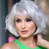 economico Parrucche trendy sintetiche-parrucca in fibra chimica parrucca europea e americana capelli corti femminili meccanismo grigio argento parrucca a testa ondulata parrucca a testa piena