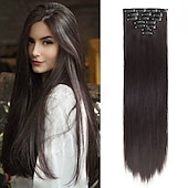 baratos Clip nas extensões-grampo em extensões de cabelo apliques de cabelo de 22 polegadas 7 peças/conjunto grampo em extensão de cabelo fibra sintética resistente ao calor para mulheres de uso diário fazer extensões de cabelo
