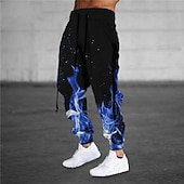 levne Tepláky-Pánské Tepláky Běžec Kalhoty Šňůrky Elastický pas 3D tisk Grafické tisky Plamen Pohodlné Outdoorové sporty Ležérní Denní Směs bavlny Froté Šik ven Designové Vodní modrá Oranžová Lehce elastické