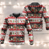 abordables Tenue de Père Noël-Sweat à capuche 3D Père Noël pour homme, veste entièrement zippée, noir, jaune, rouge, violet, imprimé graphique Père Noël, fermeture éclair moche, imprimé sport&amp;amp;extérieur quotidien