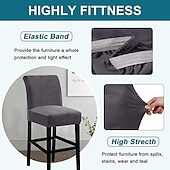 cheap Dining Chair Cover-Stretch Velvet Bar Stool Cover Burgundy Counter Height Pub Chair Slipcover for Dining Room Cafe Non Slip with Elastic BottomThick Soft Style