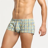 economico Boxer da uomo-Per uomo 1 confezione Biancheria intima Mutandine di base Boxer Slip Cotone Elastene Antiparassitario A prova di perdita A quadri Vita normale Giallo Blu
