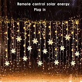 お買い得  プラグイン式電源-クリスマススノーフレークストリングライト屋外ソーラー8モード5m 216led 3.5m 96ledリモコン太陽エネルギー24vプラグインストリングライトledガーランドカーテンフェアリーストリングライト庭の軒先パーティーの装飾用