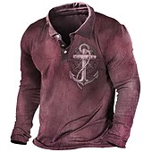 billiga Vintage Polo herr-Herr Nautisk Pikétröjor Golftröja Långärmad Polotröjor Skjortor med krage Vintage Ledigt Semesterkläder Båtkläder Festkläder Knappar 3D-utskrift Vin Gul Armégrön
