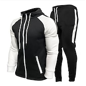 abordables Survêtements de base-Homme Ensemble Survetement Survêtement Ensemble de jogging Noir Blanche bleu marine Gris Col Mao Bloc de couleur Cordon 2 Pièces Sport &amp; Loisir du quotidien Des sports basique Casual Grand et grand