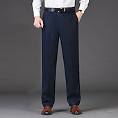 cheap Slim-Men&#039;s Dress Pants Trousers Casual Pants Flat Front Pants Pocket Plaid Stripe Comfort Warm Wedding Business Casual Retro Vintage Classic Dark Khaki Royal Blue High Waist Stretchy