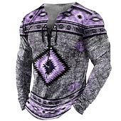 abordables T-shirts vintage-Homme T shirt Tee Tee Graphic Tribal Col Noir Vert Claire Rose Claire bleu marine Bleu 3D effet Extérieur Plein Air manche longue Lacet Imprimer Vêtement Tenue Design mode Rétro Vintage basique