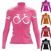 お買い得  ウィメンズジャージ-女性用 サイクリングジャージー グラフィック 文字＆番号 長袖 バイク ジャージー トップス 3つのリアポケット付き マウンテンサイクリング ロードバイク 速乾性 反射性ストリップ 後ポケット 吸汗性 スポーツ ブラック ピンク レッド 衣類