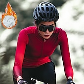 abordables Maillots de mujer-Mujer Maillot de Ciclismo Manga Larga Invierno Bicicleta Maillot Camiseta con 3 bolsillos traseros MTB Bicicleta Montaña Ciclismo Carretera Mantiene abrigado Forro Polar Transpirable Dispersor de