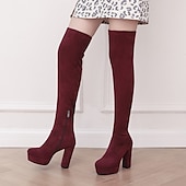 cheap Platform Boots-Women&#039;s Black Over-the-Knee Platform High Heel Boots with Side Zipper, Sexy Gothic Style for Night Out and Party Wear