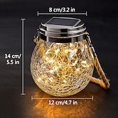 abordables Luces de cuerda solar-Luces solares para tarros de grietas, bola colgante de cristal, linternas solares led, lámpara solar de los deseos, lámpara impermeable para exteriores, decoración de jardín, luces de árbol, fiesta de