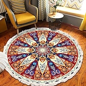 preiswerte Wohn- und Schlafzimmerteppiche-Runder Teppich mit Mandala-Quaste im Ethno-Stil, Wohnzimmer, Schlafzimmer, Couchtisch, Bodenmatte