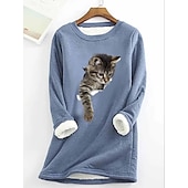 levne Mikiny a mikiny-dámská mikina plus size pulovr kočka street ležérní teddy sherpa fleece kulatý výstřih top s dlouhým rukávem mikroelastický pad &amp;amp; zimní comfrt prodyšná měkká tkanina