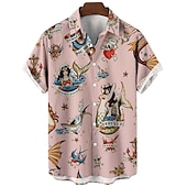cheap Retro Vintage Print-Men&#039;s Mermaid Shirt Summer Hawaiian Shirt Aloha Shirt Short Sleeves Shirt Turndown Vintage Fashion Designer Outdoor Street Casual Black White Yellow 3D Print S M L