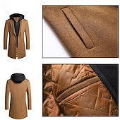baratos Trench coat masculino-Homens Casaco de inverno Casaco de lã Casaco Roupa Diária Para Noite Inverno Lã Térmico / Quente Lavável agasalhos Roupa Moda Aquecimento Cor Sólida Capuz removível Com Capuz Não Trespassado