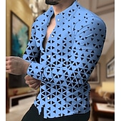 economico Geometrica-Per uomo Geometrica Geometria Camicia Camicia con bottoni Manica lunga Di tendenza Originale Informale Esterno Da mare Giornaliero Autunno inverno Colletto Stampa Bottone giù Bianco Giallo Rosa Rosso