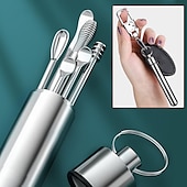 baratos Cuidados Pessoais &amp; Saúde-kit de remoção de cera de ouvido remoção de cera de ouvido 6 em 1 ferramentas de palheta de orelha reutilizável limpador de orelha de aço inoxidável conjunto de palheta de ouvido com caixa de chaveiro utilitário para usar