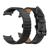olcso Samsung óraszíjak-Óraszíj mert Samsung Galaxy Watch 7/6/5/4  40/44mm, Watch 5 Pro 45mm, Watch 6 Classic 43/47mm, Watch 4 Classic 42/46mm Rozsdamentes acél Valódi bőr Csere Szíj Fém kapocs Láncos karkötő Karszalag
