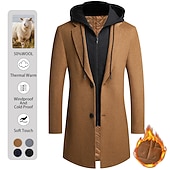 baratos Trench coat masculino-Homens Casaco de inverno Casaco de lã Casaco Roupa Diária Para Noite Inverno Lã Térmico / Quente Lavável agasalhos Roupa Moda Aquecimento Cor Sólida Capuz removível Com Capuz Não Trespassado