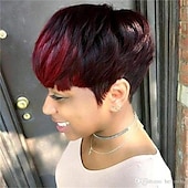 economico Parrucche di altissima qualità-parrucca di capelli corti parrucche per le donne nere short pixie cut parrucche per le donne nere breve rettilineo parrucche nere delle signore parrucche sintetiche corte per le donne nere donne